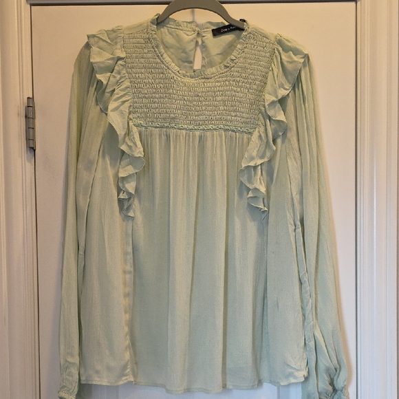 NWT Doe & Rae Medium Mint Ruffled Blouse - Picture 1 of 8